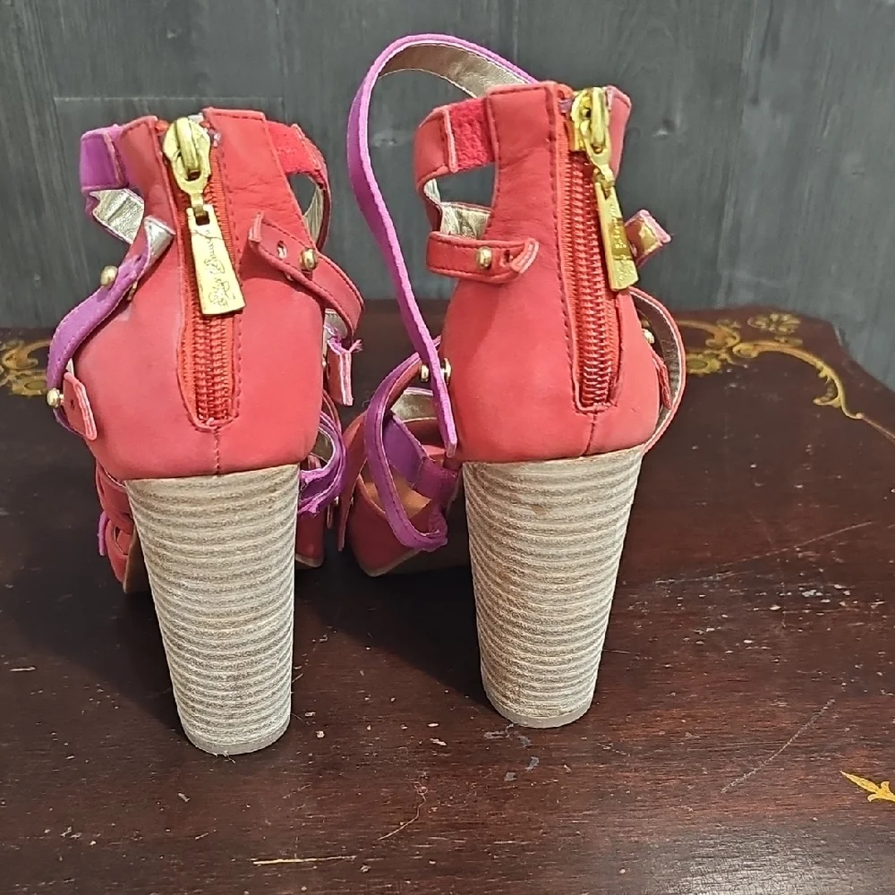 Matt Bernson Coral Pink & Purple Strappy Platform Sandals
